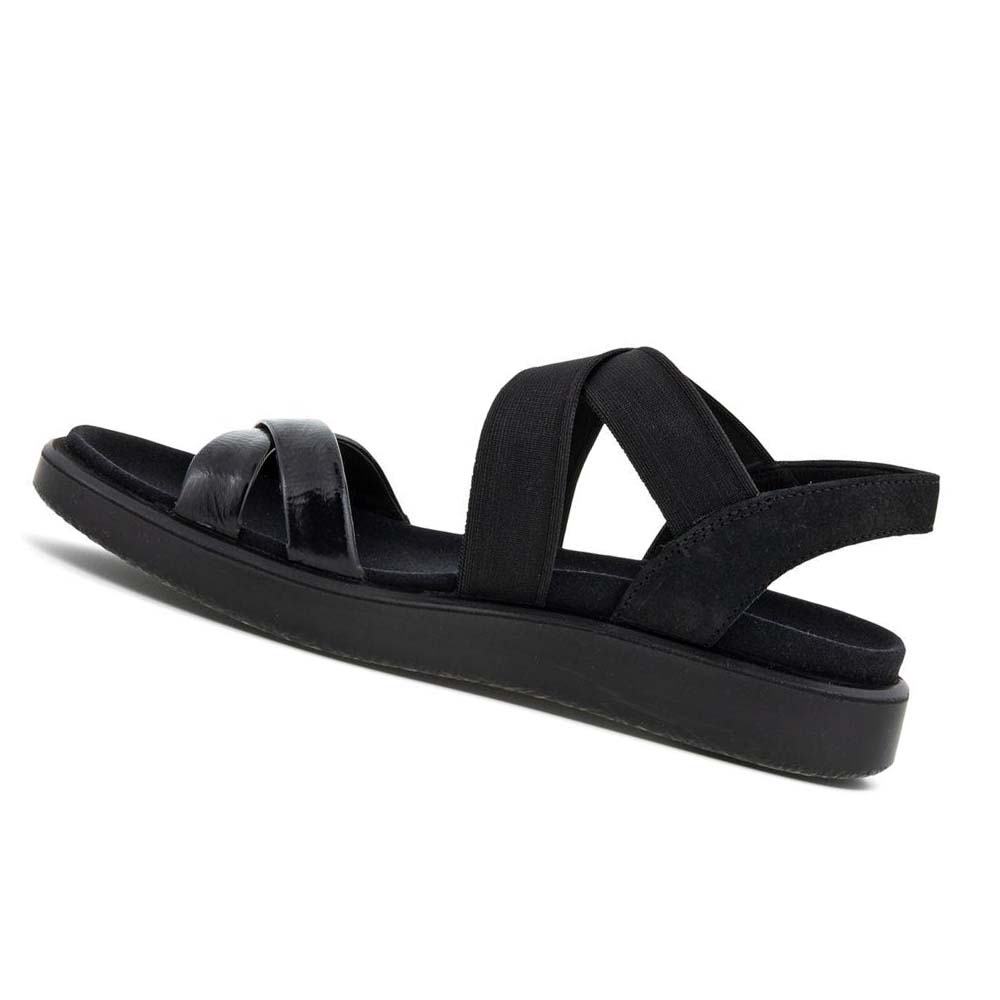 Women's Ecco Flowt Flat Strappys Sandals Black | USA 181FDN